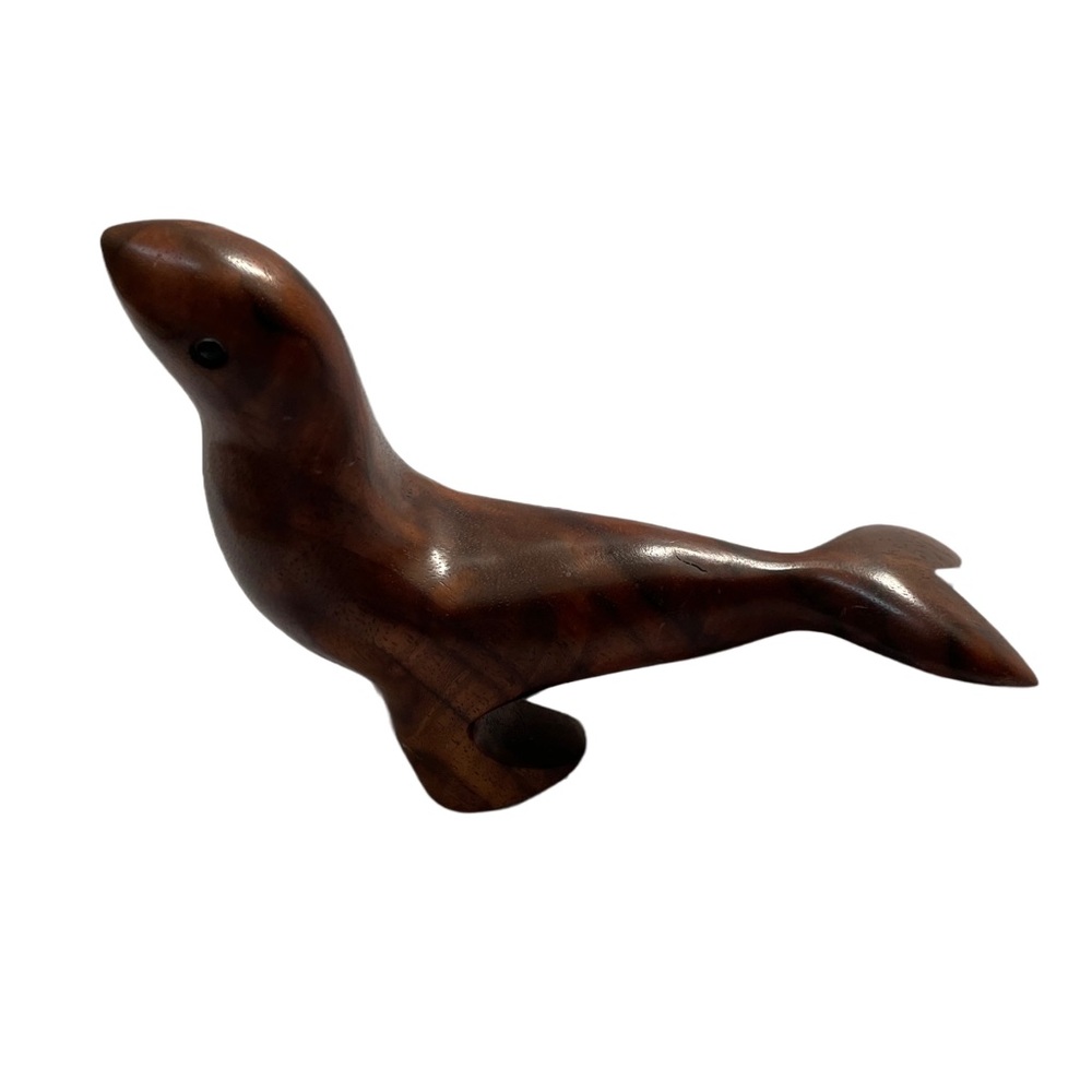 Vintage Carved Wooden Seal Sea Lion Statue Sculpture Art Decoration 6”
